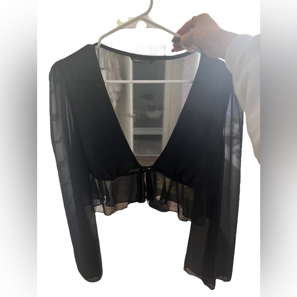 black sheer tie up top